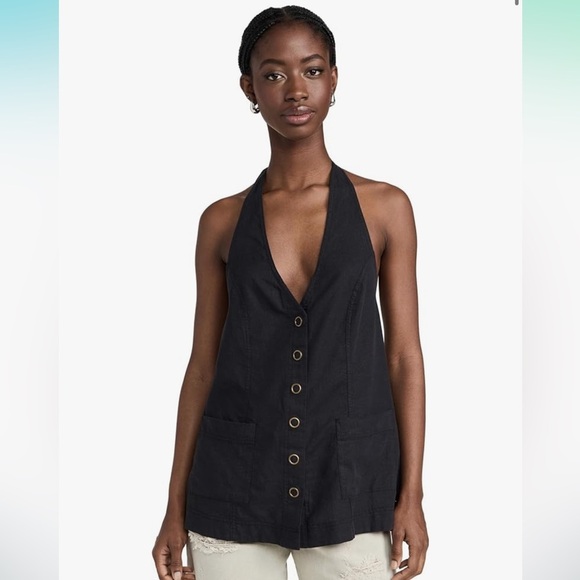 Free People Tops - Free People Black Scout Linen Halter Top NWT Size XS